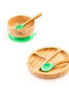 Oaki Set diversificare pentru copii castron farfurie si doua lingurite din bambus verde