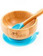 Oaki Set diversificare pentru copii castron si lingurita din bambus albastru