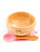 Oaki Set diversificare pentru copii castron si lingurita din bambus roz