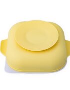 Oaki Set diversificare pentru copii farfurie compartimentata cu ventuza capac si lingurita din silicon Galben pal