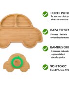 Oaki Set diversificare pentru copii vastron si farfurie masinuta din bambus cu lingurita verde