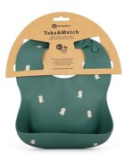 Petite&Mars Baveta moale PetiteMars cu buzunar colector TakeMatch model dinozauri verde