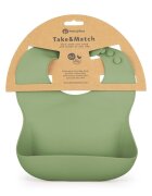 Petite&Mars Baveta moale PetiteMars Sweet Pea Verde TakeMatch reglabila cu buzunar colector silicon fara BPA 6 luni+