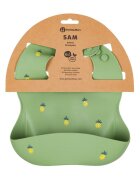 Petite&Mars Baveta moale PetiteMars TakeMatch Verde reglabila cu buzunar colector silicon fara BPA 6 luni+ model ananas