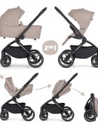 Petite&Mars Carucior 2 in 1 pentru copii PetiteMars Scout Crem Cappuccino cu landou pliabil reversibil spatar si suport de picioare reglabile maner ajustabil accesorii pana la 22 kg 0 luni+