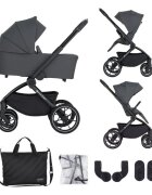 Petite&Mars Carucior 2 in 1 pentru copii PetiteMars Scout Gri cu landou pliabil reversibil spatar si suport de picioare reglabile maner ajustabil accesorii pana la 22 kg 0 luni+