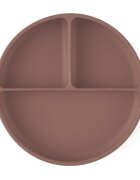 Petite&Mars Farfurie compartimentata din silicon PetiteMars Velvet Latte Maro pudrat TakeMatch cu ventuza si 3 compartimente fara BPA 500 ml 6 luni+