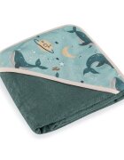 Petite&Mars Prosop cu gluga PetiteMars Loulou hipoalergenic 100x100 cm Balene verzi