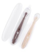 Petite&Mars Set 2 lingurite PetiteMars TakeMatch Maro adecvate pentru masina de spalat vase fara BPA 6 luni+ cutie pentru depozitare