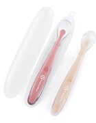 Petite&Mars Set 2 lingurite PetiteMars TakeMatch RozBej adecvate pentru masina de spalat vase fara BPA 6 luni+ cutie pentru depozitare