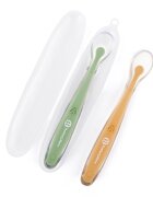Petite&Mars Set 2 lingurite PetiteMars TakeMatch VerdeGalben adecvate pentru masina de spalat vase fara BPA 6 luni+ cutie pentru depozitare