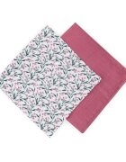 Petite&Mars Set 2 scutece PetiteMars Pink Meadow Misty din muselina de bambus hipoalergenice 120x120 cm