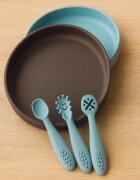 Petite&Mars Set 3 lingurite PetiteMars Frosted Sky Albastru TakeMatch din silicon pentru supa paste alimente usoare fara BPA 6 luni+