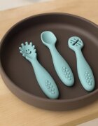 Petite&Mars Set 3 lingurite PetiteMars Frosted Sky Albastru TakeMatch din silicon pentru supa paste alimente usoare fara BPA 6 luni+