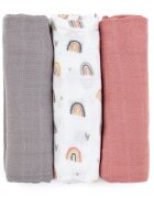 Petite&Mars Set 3 scutece PetiteMars din muselina de bambus Moussy Rose Rainbow hipoalergenice 68 x 68 cm Multicolor