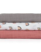 Petite&Mars Set 3 scutece PetiteMars din muselina de bambus Moussy Rose Rainbow hipoalergenice 68 x 68 cm Multicolor