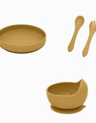 Petite&Mars Set de hranire PetiteMars cu farfurie bol si tacamuri din silicon fara BFA ocru