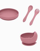 Petite&Mars Set de hranire PetiteMars cu farfurie bol si tacamuri din silicon fara BFA roz