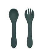Petite&Mars Set de hranire PetiteMars cu farfurie bol si tacamuri din silicon fara BFA verde inchis