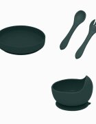 Petite&Mars Set de hranire PetiteMars cu farfurie bol si tacamuri din silicon fara BFA verde inchis