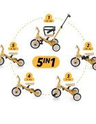 Petite&Mars Tricicleta pentru copii PetiteMars Turbo Bej 5 in 1 Multifunctionala Vehicul de impins Bicicleta cufara pedale Cu maner de ghidaj Detasabil Roti din cauciuc Pana la 25 kg 1.5-5 ani