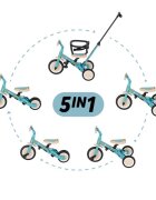 Petite&Mars Tricicleta pentru copii PetiteMars Turbo Dino Park editie limitata 5 in 1 multifunctionala cu maner de ghidaj roti din cauciuc greutate admisa 25 kg 1.5-5 ani