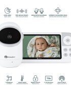 Petite&Mars Video monitor PetiteMars Eve 5.0 Alb ecran HD autonomie pana la 16 ore raza de actiune 300m suport pentru pana la 4 camere activare VOX la voce