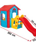 PILSAN Casuta de gradina pentru copii Happy House AlbastruVerde cu tobogan integrat plastic rezistent la intemperii ferestre mobile 252x131x112 cm utilizare interiorexterior