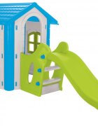 PILSAN Casuta de gradina pentru copii Happy House AlbastruVerde cu tobogan integrat plastic rezistent la intemperii ferestre mobile 252x131x112 cm utilizare interiorexterior