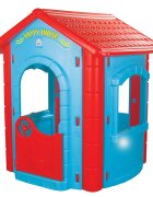 PILSAN Casuta de gradina pentru copii Happy House BlueRed utilizare interiorexteriorplastic rezistent UVdesign realistusa si ferestre functionale 112x104.5x131 cm