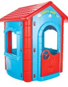 PILSAN Casuta de gradina pentru copii Happy House BlueRed utilizare interiorexteriorplastic rezistent UVdesign realistusa si ferestre functionale 112x104.5x131 cm