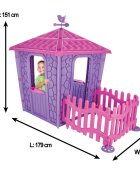 PILSAN Casuta de gradina pentru copii Stone House PinkPurple cu gardulet inclus utilizare interiorexteriorplastic rezistent UV design realist