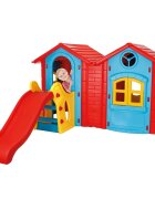 PILSAN Casuta dubla cu tobogan pentru copii din plastic rezistent UVusi si ferestre functionale Double Happy House blue