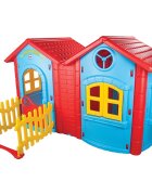 PILSAN Casuta dubla pentru copii Magic Twin House Blue cu garduletrealizata din plastic durabildimensiune 172 x 220 x 131 cm