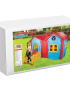 PILSAN Casuta dubla pentru copii Magic Twin House Blue cu garduletrealizata din plastic durabildimensiune 172 x 220 x 131 cm
