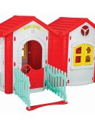 PILSAN Casuta dubla pentru copii Magic Twin House Gray cu garduletrealizata din plastic durabildimensiune 172 x 220 x 131 cm