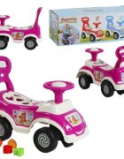 PILSAN Masinuta pentru copii fara pedale Ride-On Shape Sorter Car Pink spatar cu functie de impingere spatiu de depozitare sub sezut5 forme de sortat greutate maxima admisa 20 kg