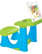 PILSAN Masuta pupitru pentru studiu si desen Handy Blue cu bancuta si suport picioarespatiu de depozitarerealizat din plastic rezistentmargini rotunjite