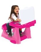 PILSAN Masuta pupitru pentru studiu si desen Handy Pink cu bancuta si suport picioarespatiu de depozitarerealizat din plastic rezistentmargini rotunjite