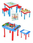 PILSAN Set masuta cu doua scaunele Master Study cu spatiu depozitare rechiziterealizat din plastic rezistent cu margini rotunjiteplaca constructie si 121 cuburi constructie inclusedimensiune masuta 60x60x50 cm