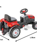 PILSAN Tractor cu pedale pentru copii Active Red cu scaunel reglabil transmisie pe lant spatar volan claxon de la 3 ani pana la 50 kg