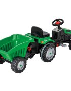 PILSAN Tractor cu remorca pentru copii Active Green transmisie pe lant volan cu claxon scaun reglabil spatar de la 3 ani pana la 50 kg dimensiune 143x48x51 cm