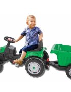 PILSAN Tractor cu remorca pentru copii Active Green transmisie pe lant volan cu claxon scaun reglabil spatar de la 3 ani pana la 50 kg dimensiune 143x48x51 cm