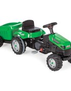 PILSAN Tractor cu remorca pentru copii Active Green transmisie pe lant volan cu claxon scaun reglabil spatar de la 3 ani pana la 50 kg dimensiune 143x48x51 cm
