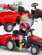 PILSAN Tractor cu remorca pentru copii Active Red transmisie pe lant volan cu claxon scaun reglabil spatar de la 3 ani pana la 50 kg dimensiune 143x48x51 cm