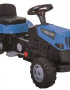PILSAN Tractor pentru copii Power Blue cu remorcaactionat de pedaletransmisie pe lant volan cu claxon scaun reglabil cu spatar de la 3 ani pana la 50 kg