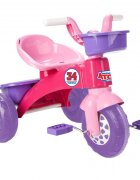 PILSAN Tricicleta pentru copii Atom Pink roti din plastic rezistent cu aparatoare noroi sezut cu spatar cosulet pentru jucarii de la 3 anigreutate suportata maxim 35kg