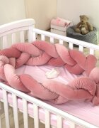 PJ BABY Aparatoare laterala pat bumper impletit cu inchidere velcro bumbac Velvet Roz 180x21 cm