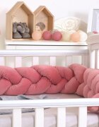 PJ BABY Aparatoare laterala pat bumper impletit cu inchidere velcro bumbac Velvet Roz 180x21 cm