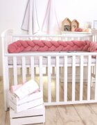 PJ BABY Aparatoare laterala pat bumper impletit cu inchidere velcro bumbac Velvet Roz 180x21 cm